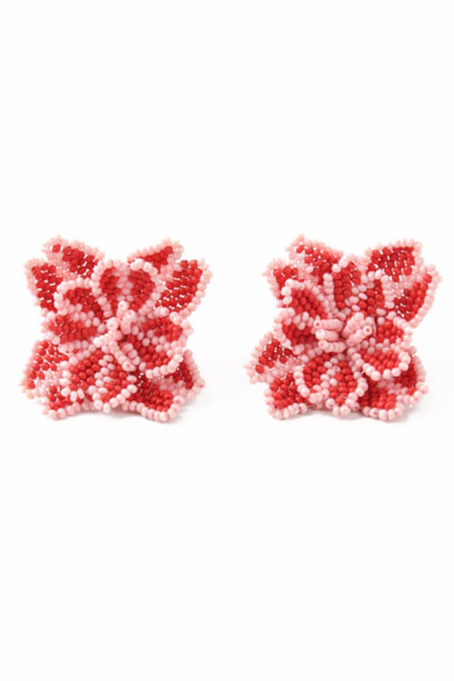 My Doris 3d Dark Pink Flower Beaded Earrings