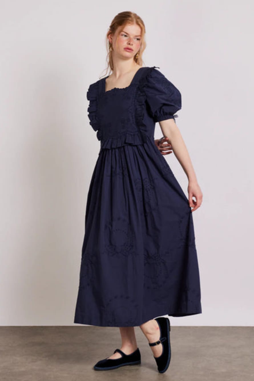 Damson Madder Rhea Navy Broderie Dress