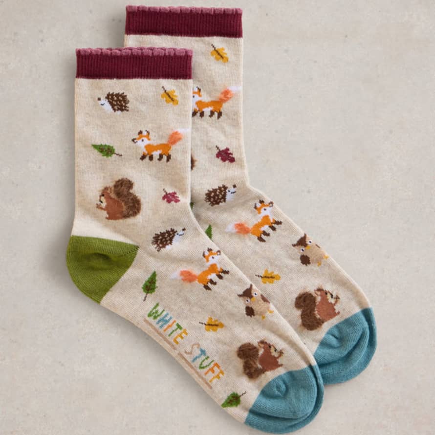 White Stuff Fluffy Woodland Ankle Socks - Natural Multi