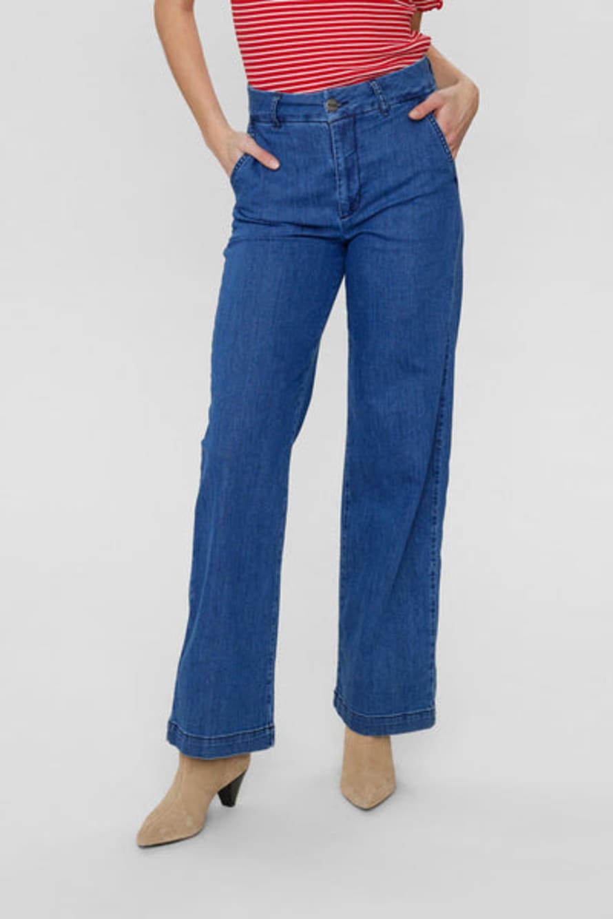 Numph Amber Pants In Medium Blue Denim