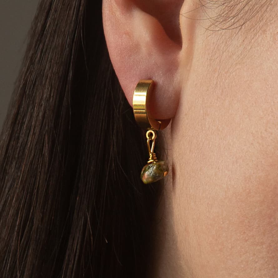 A Weathered Penny  Gold Plated Unakite Hoops