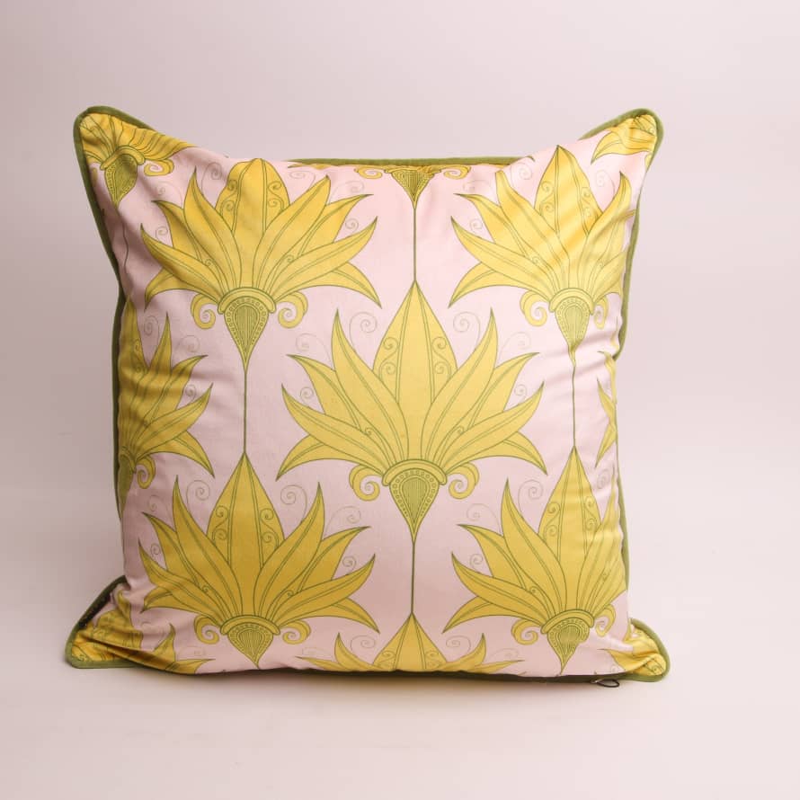 Vanilla Fly Yellow/Pink Bloom Velvet Cushion