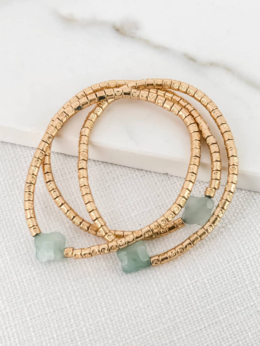 Envy Gold Triple Layer Bracelet with Semi Precious Aqua Fleurs