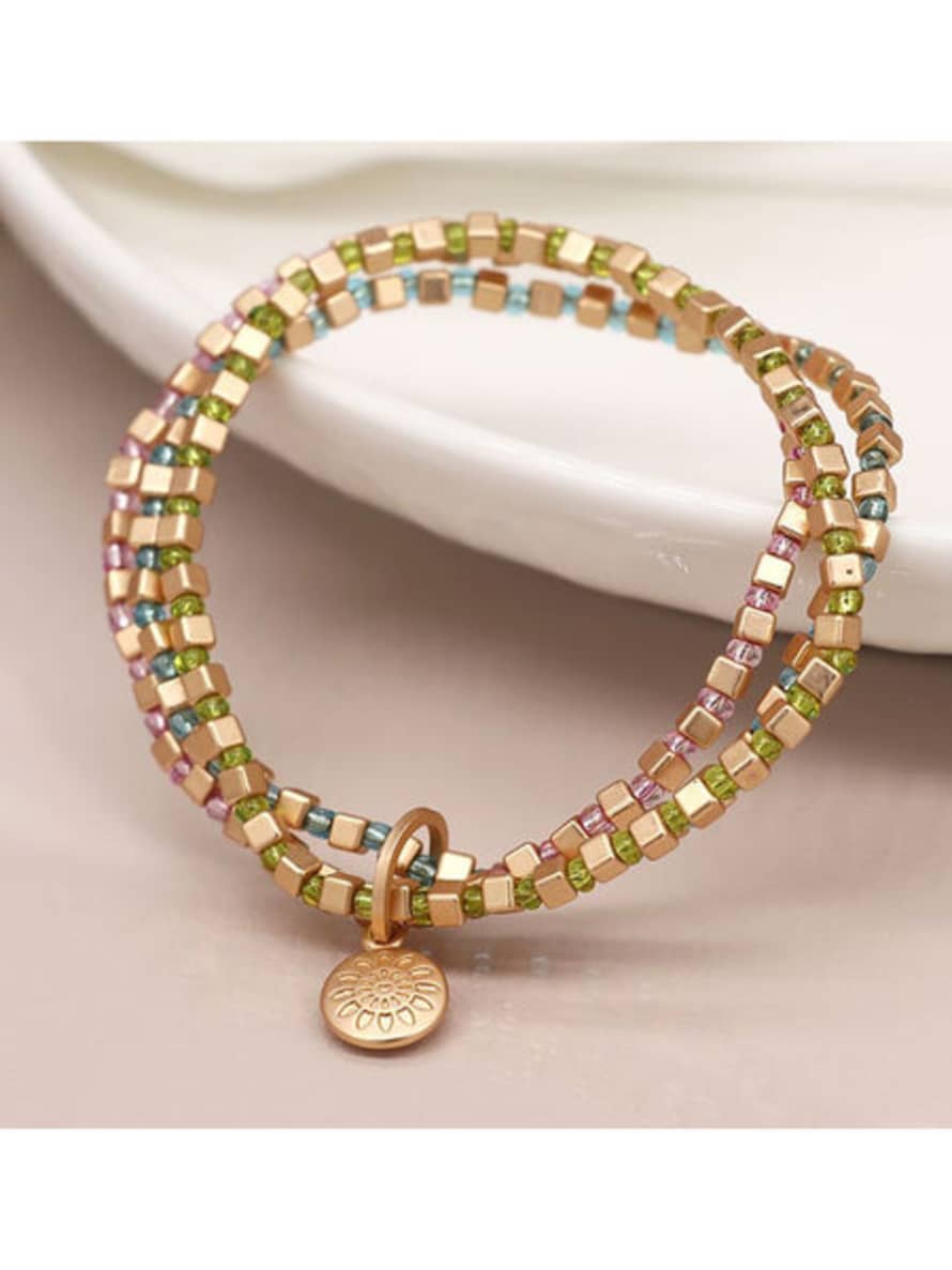 POM Faux Gold Cube Triple Layer Bracelet