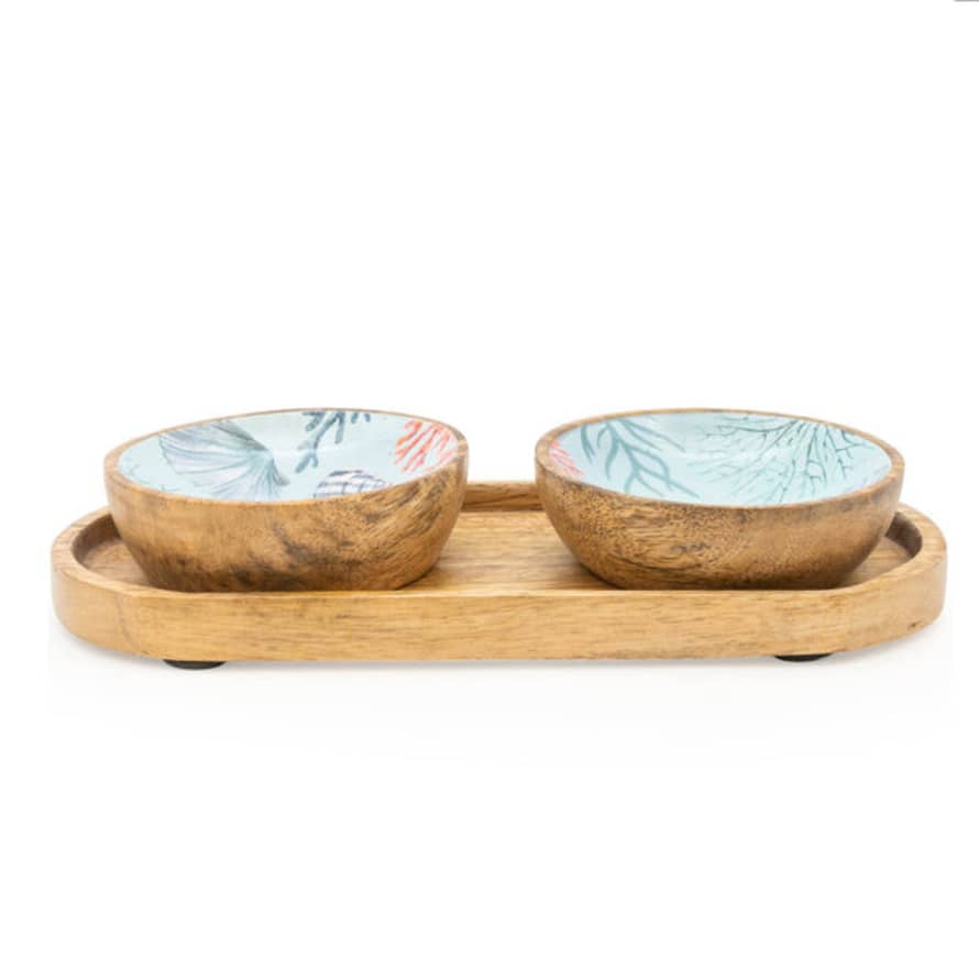 Distinctly Living Set Of 2 Nibble Bowls On A Tray - Coral