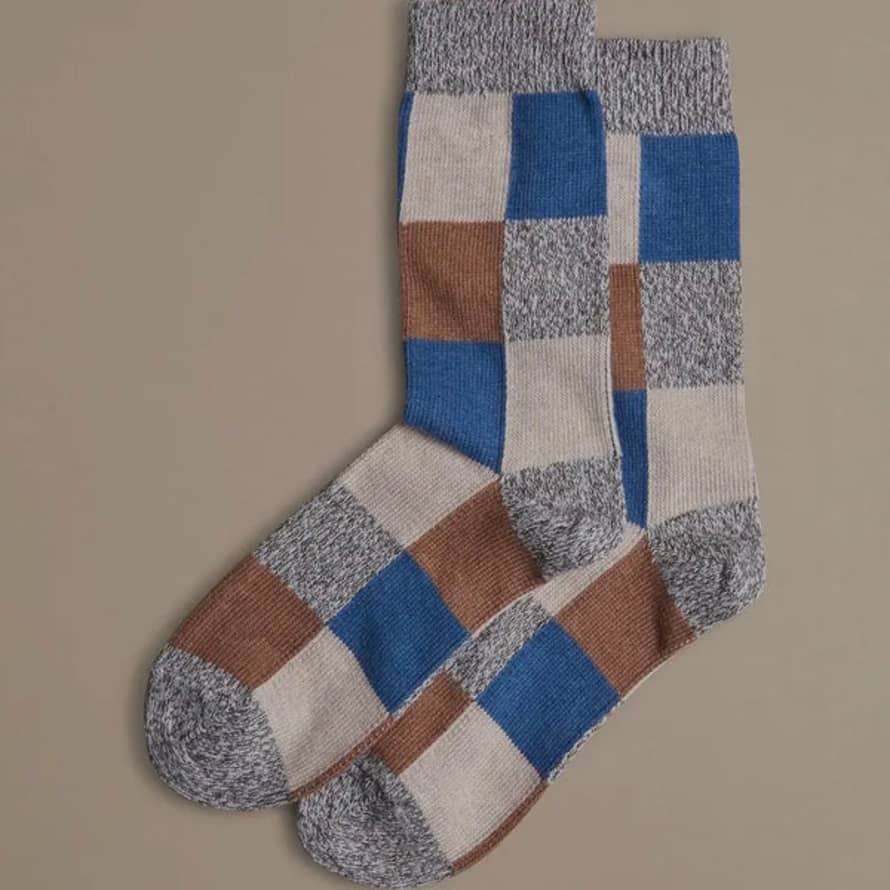 Rove Knitwear Organic Cotton Socks, Patchwork Blue