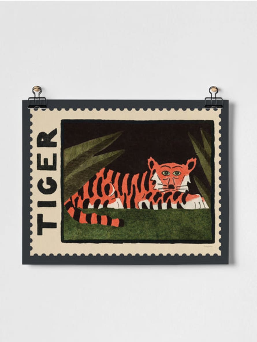 Roomytown Unframed Print Tiger Vintage Stamp - A3 Giclee Print