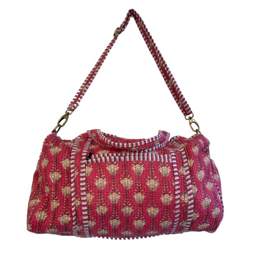 Vani Kantha Duffle Bags Cotton Block Printed Pink Tulip