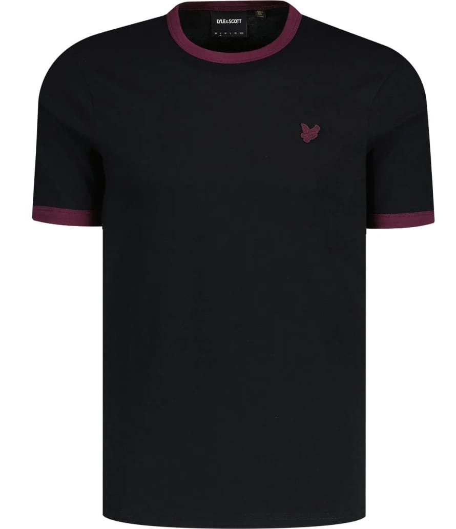 Lyle and Scott Lyle & Scott Tonal Ringer Tee Jet Black & Burgundy