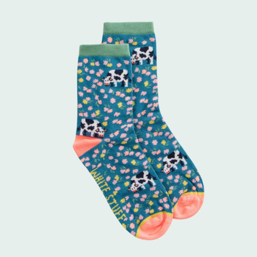 White Stuff Cow Floral Ankle Socks - Teal Multi