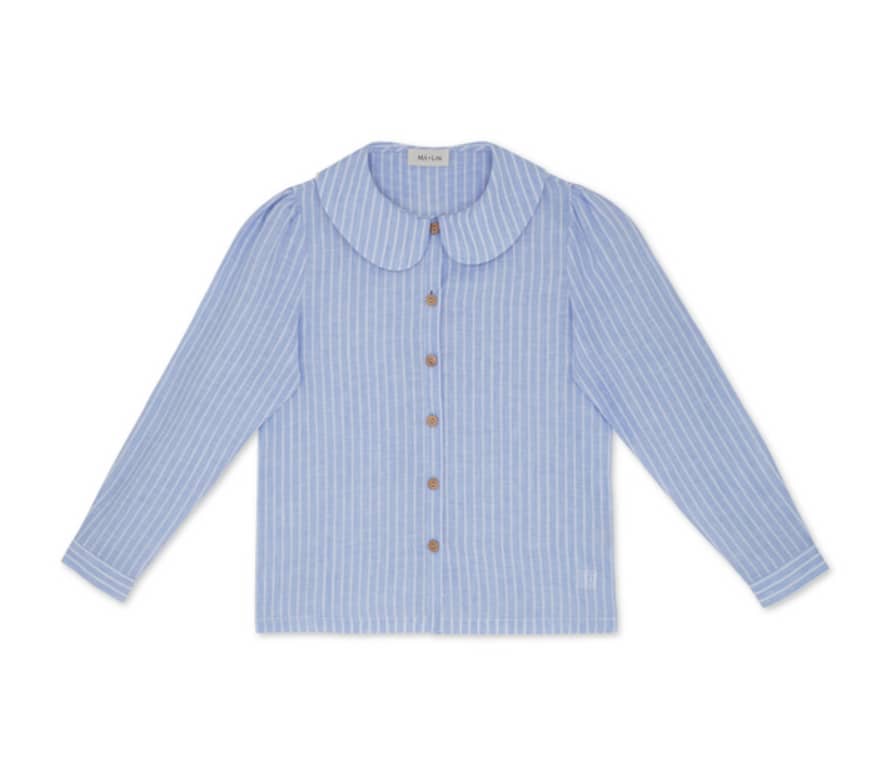 Ma Lin Claudine Linen Blouse In Baby Blue Stripe By