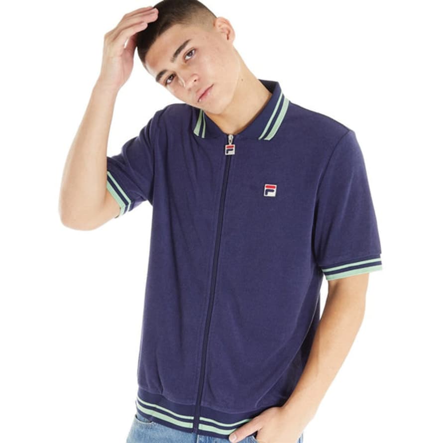 Fila Terrance Short Sleeve Towelling Track Top In Navy