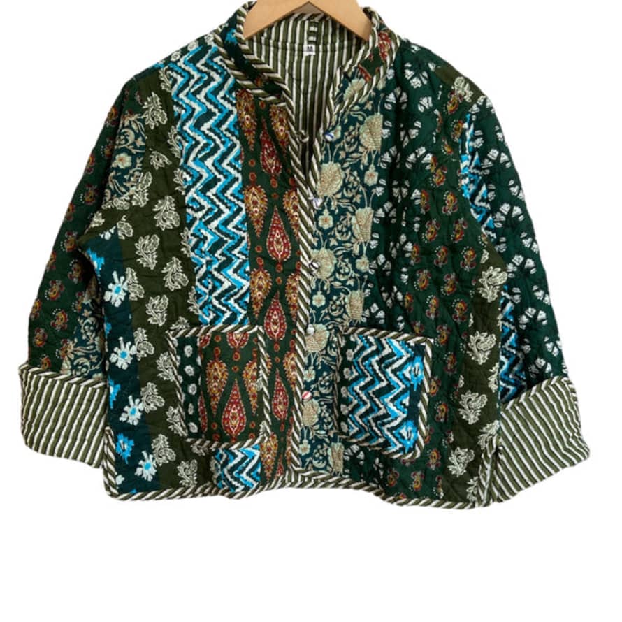 Vani Kantha Jacket Quilted Cotton Reversible Patchwork Green