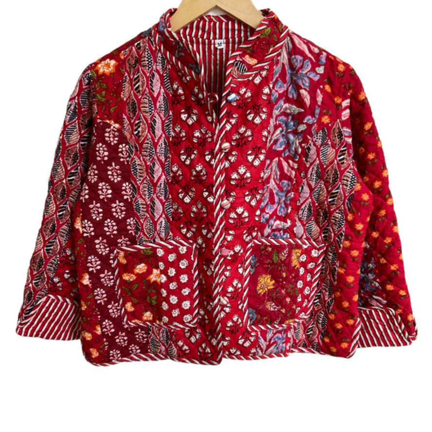 Vani Kantha Jacket Quilted Cotton Reversible Patchwork Red