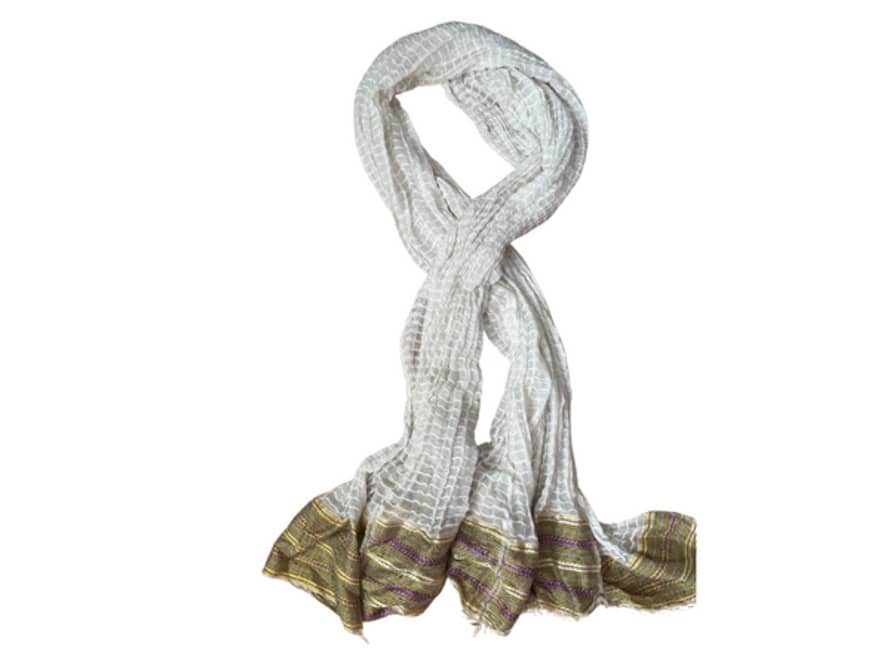 So Just Shop White Handloomed And Embroidered Ethiopian Cotton Scarf