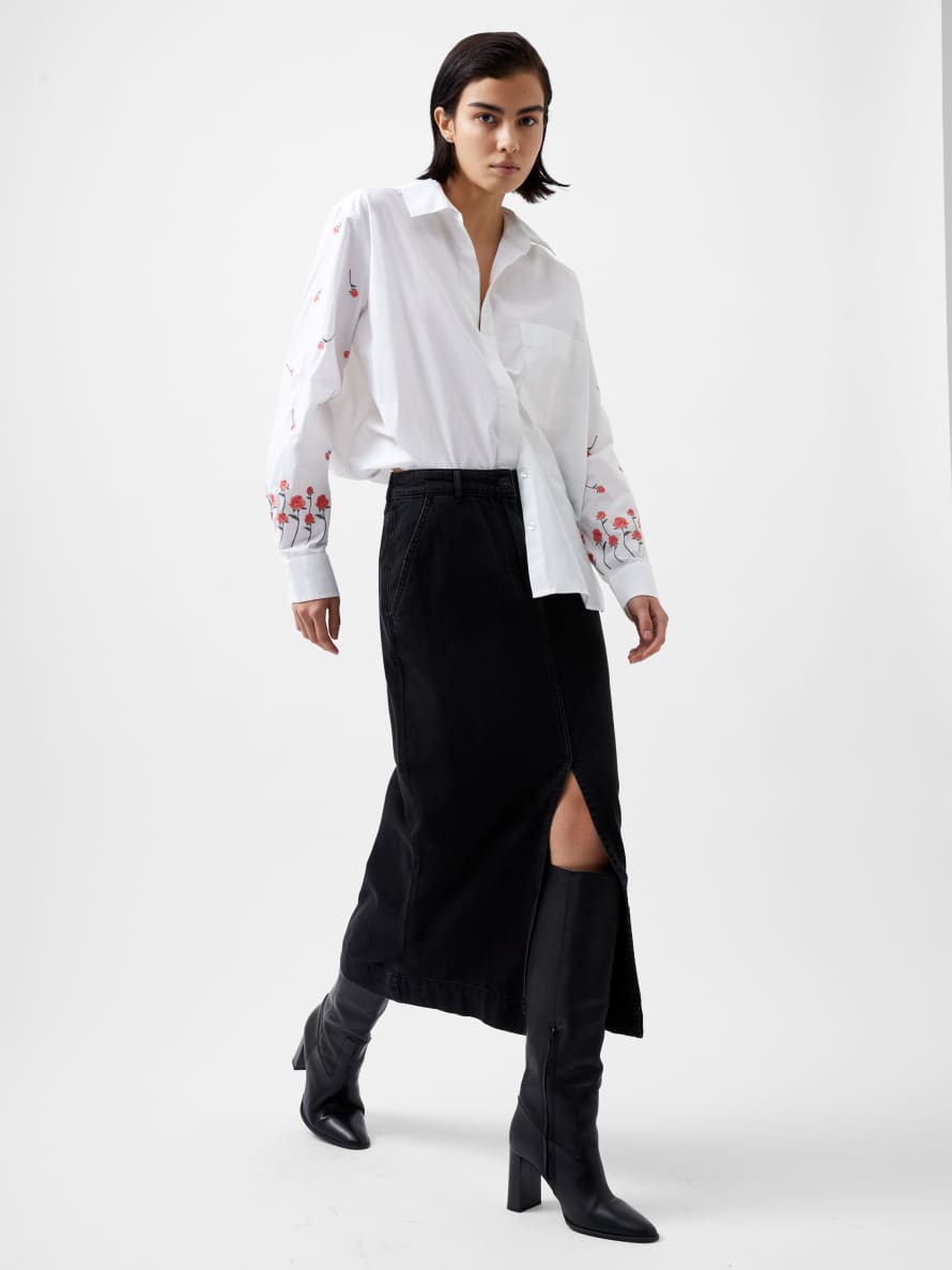 French Connection Rhodes Embroidered Shirt-linen White-72xch