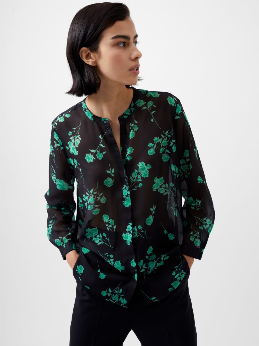 French Connection Allesandra Hallie Shirt-blackout/minted Green-72xdl