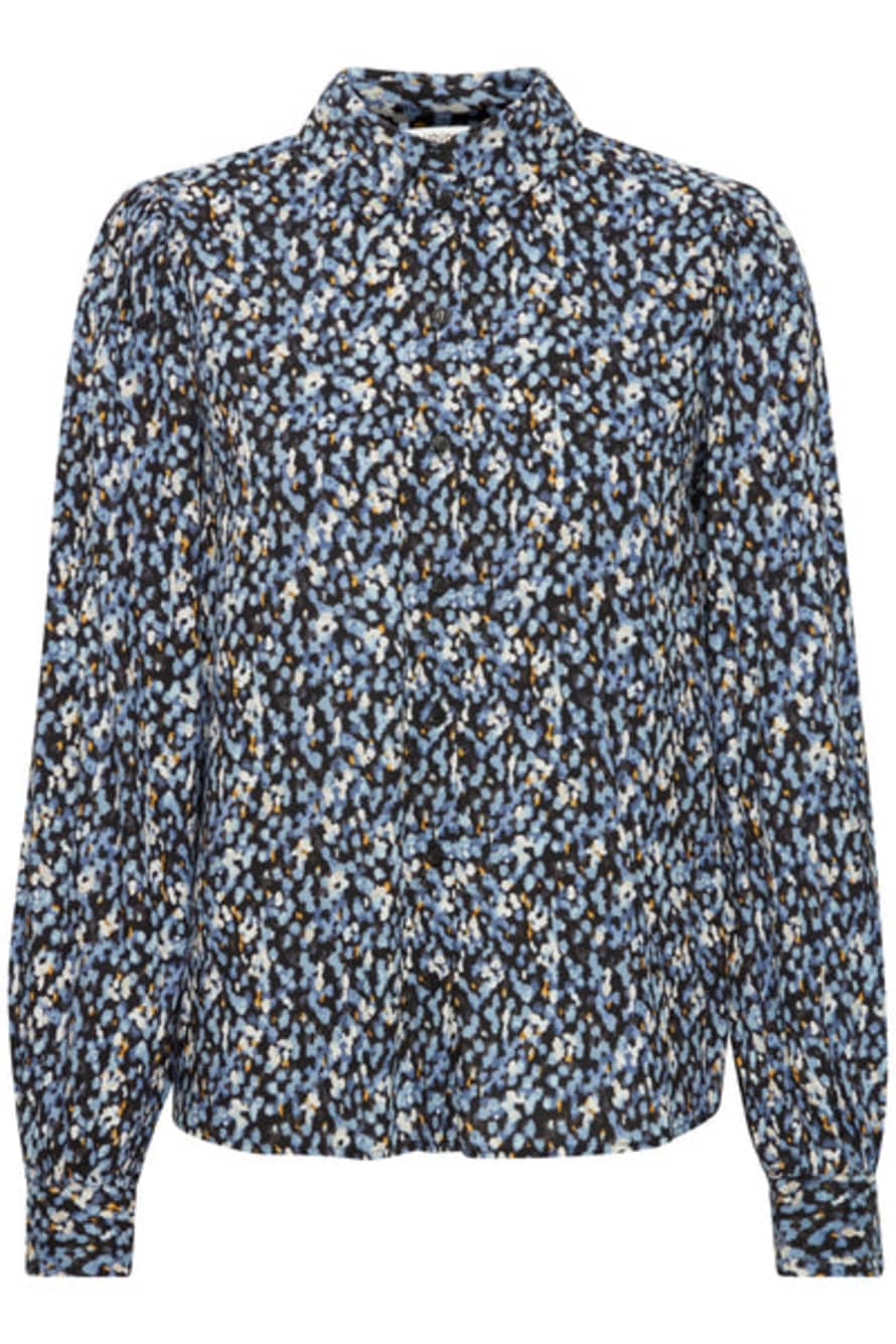 b.young Josa Puff Shirt In Dusty Blue Flower Mix