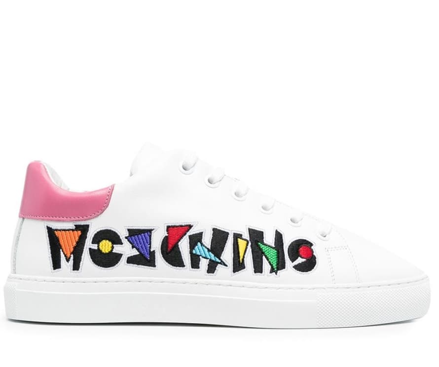 MOSCHINO White Embroidered Logo Sneakers