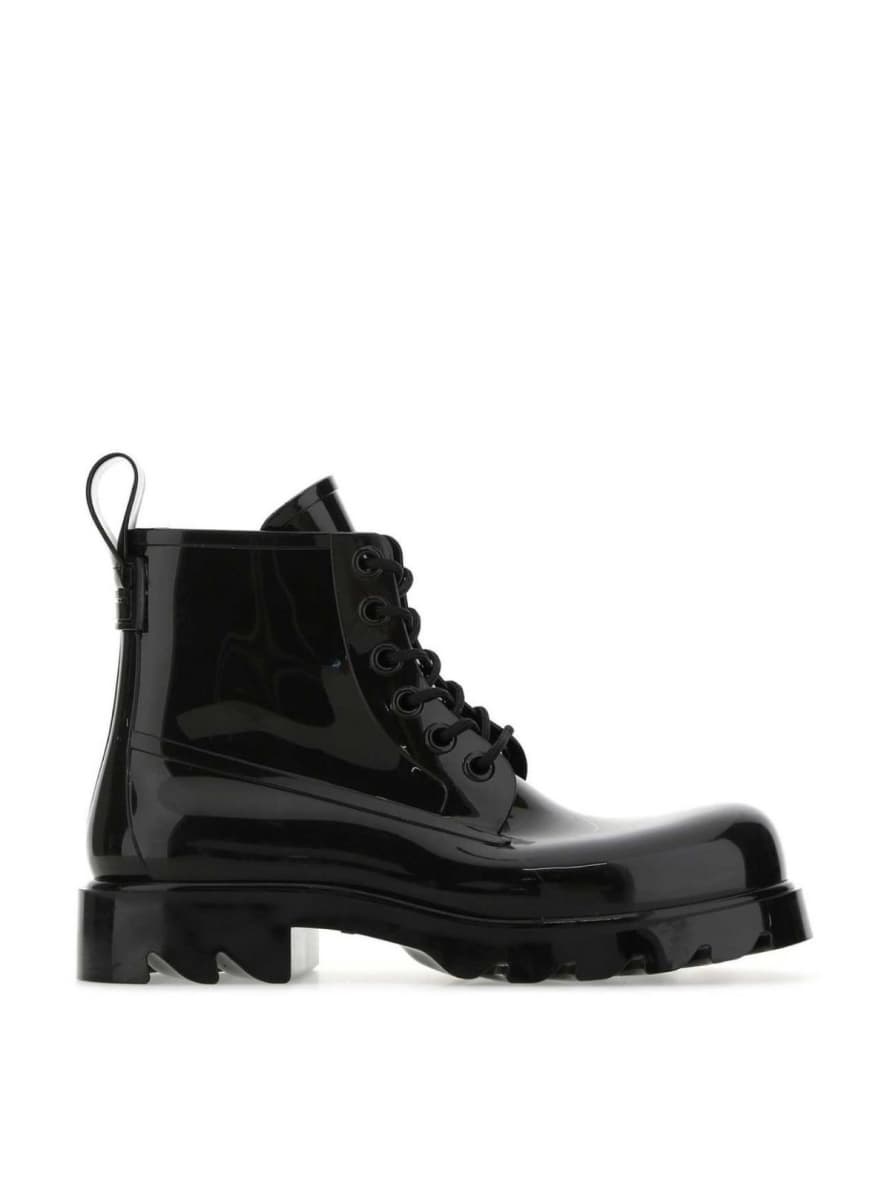 Bottega Veneta  Black Round Toe Lace Up Combat Boots