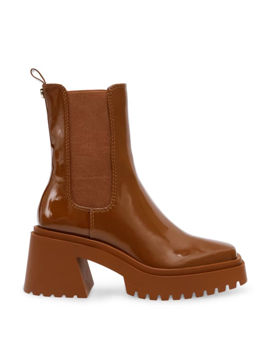 Steve Madden Cognac Parkway Patent Chelsea Boots