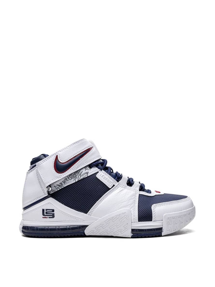 Nike White and Midnight Navy Zoom Lebron II Sneakers