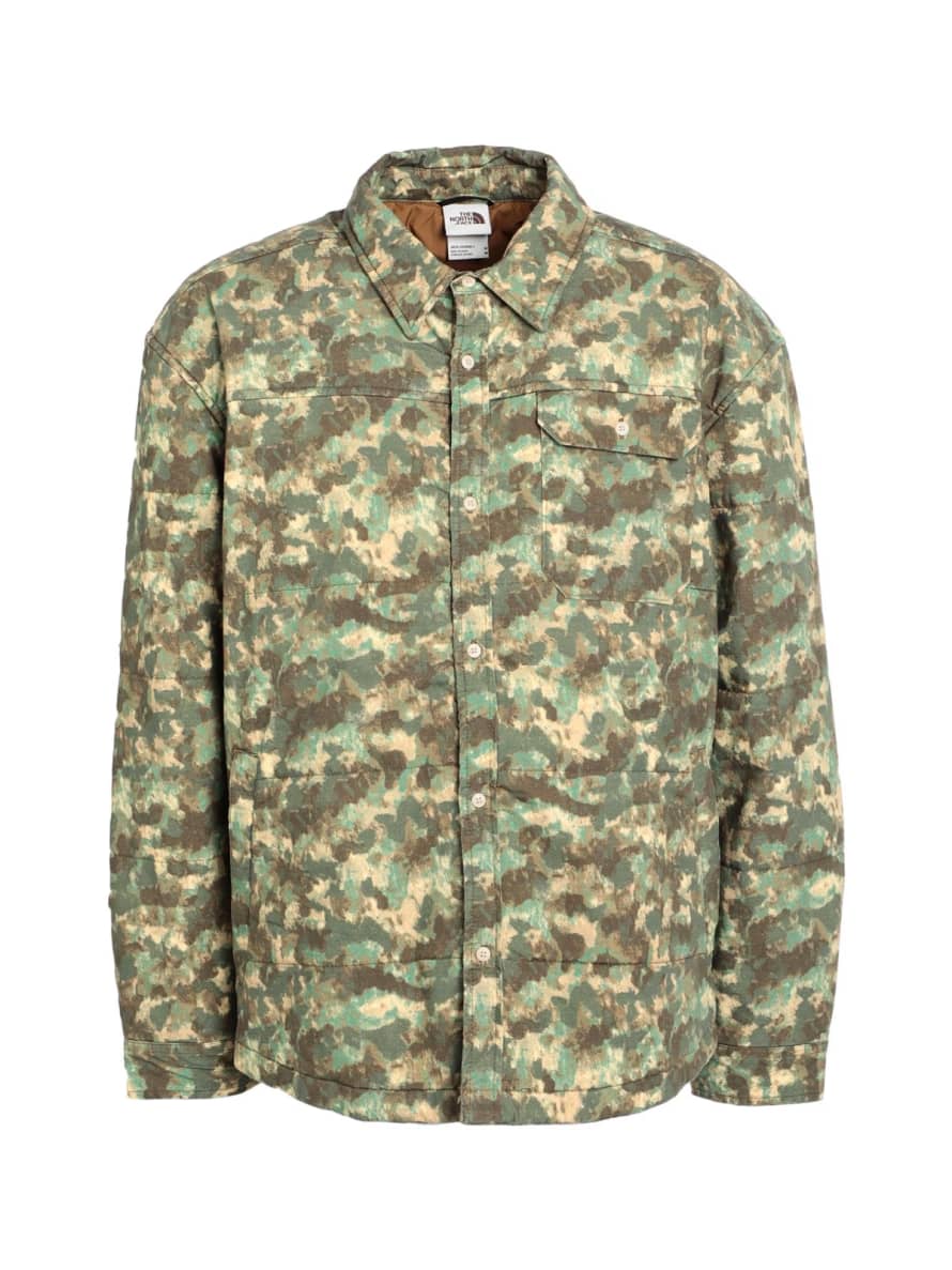 The North Face  Military Olive Stippled Camo Print M66 Stuffed Shirt Jacket