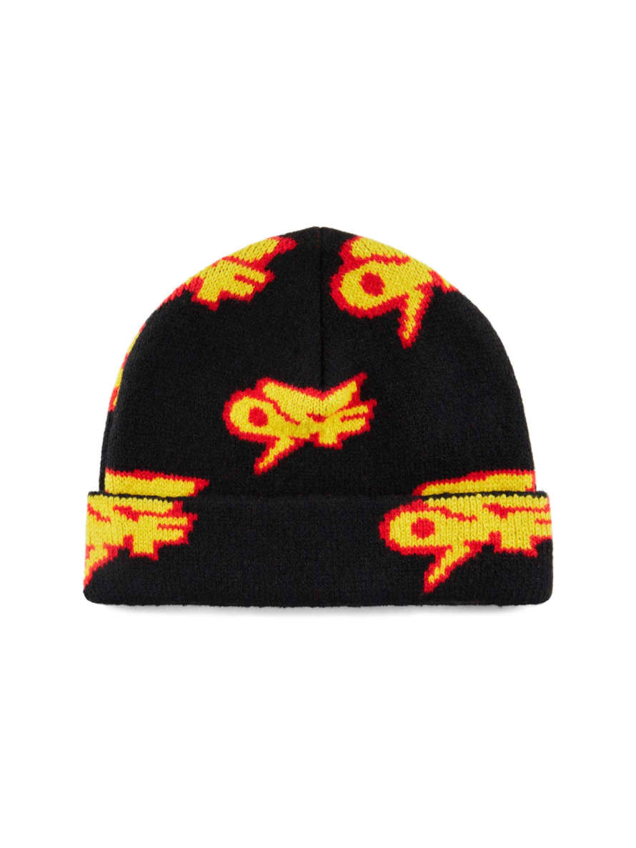 Off White Black and Yellow Off Thunder Logo Beanie