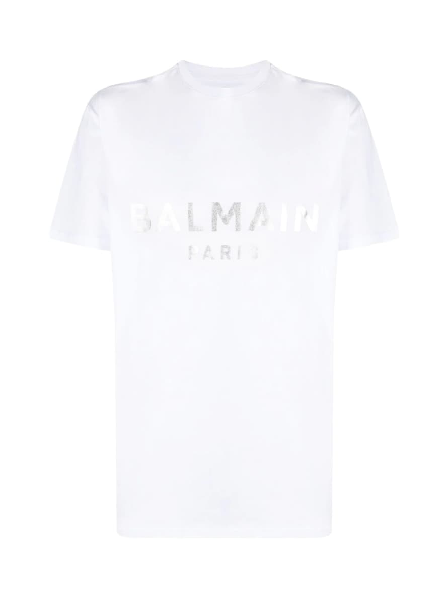 Balmain White Logo Printed T Shirt