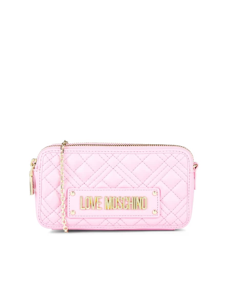 MOSCHINO Pink Super Quilted Logo Crossbody Bag