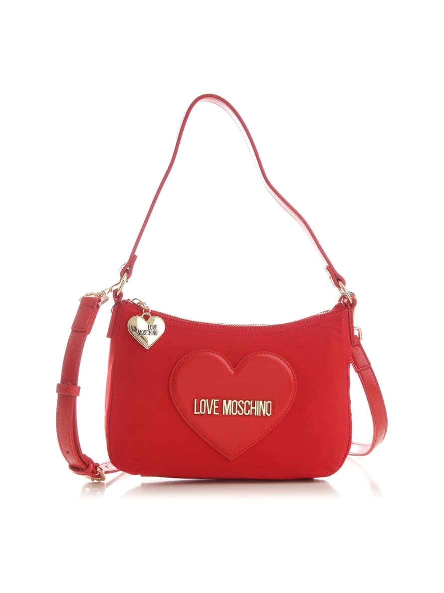 MOSCHINO Red Heart Logo Hobo Shoulder Bag