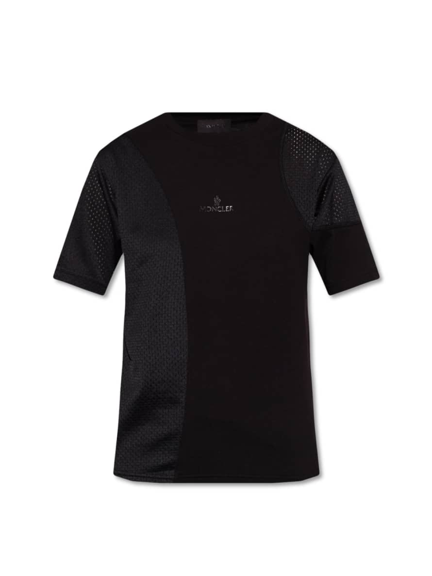 MONCLER Black Logo Mixed Media T Shirt