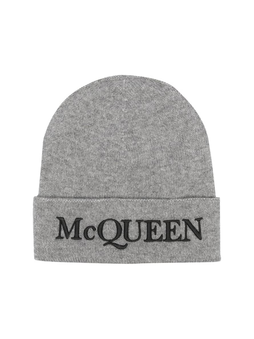 Alexander McQueen  Grey Logo Embroidered Cashmere Beanie