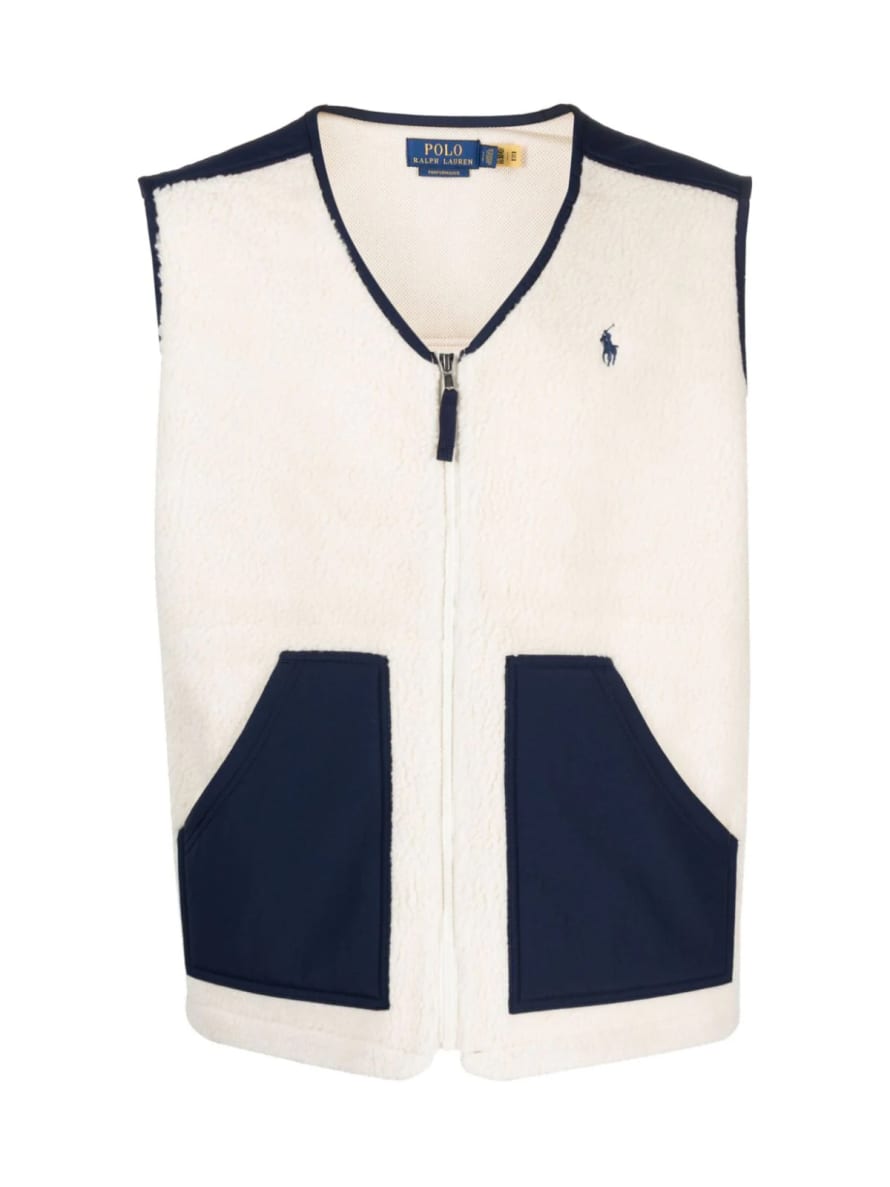 Polo Ralph Lauren Cream and Navy Hi Pile Fleece Vest Jacket