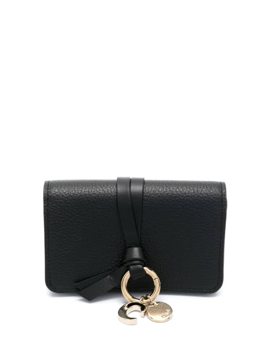 Chloe  Black Alphabet Logo Charm Foldover Top Wallet