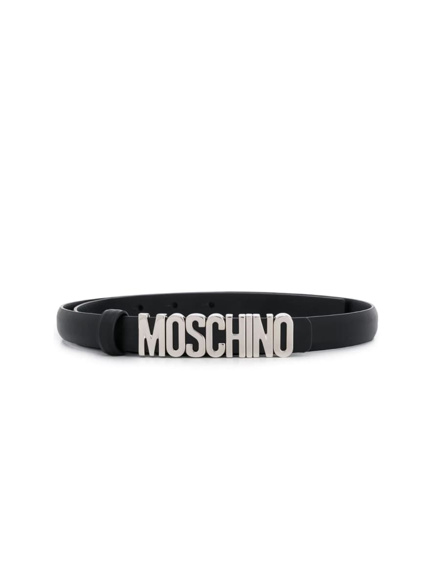 MOSCHINO 3cm Black Logo Plaque Belt