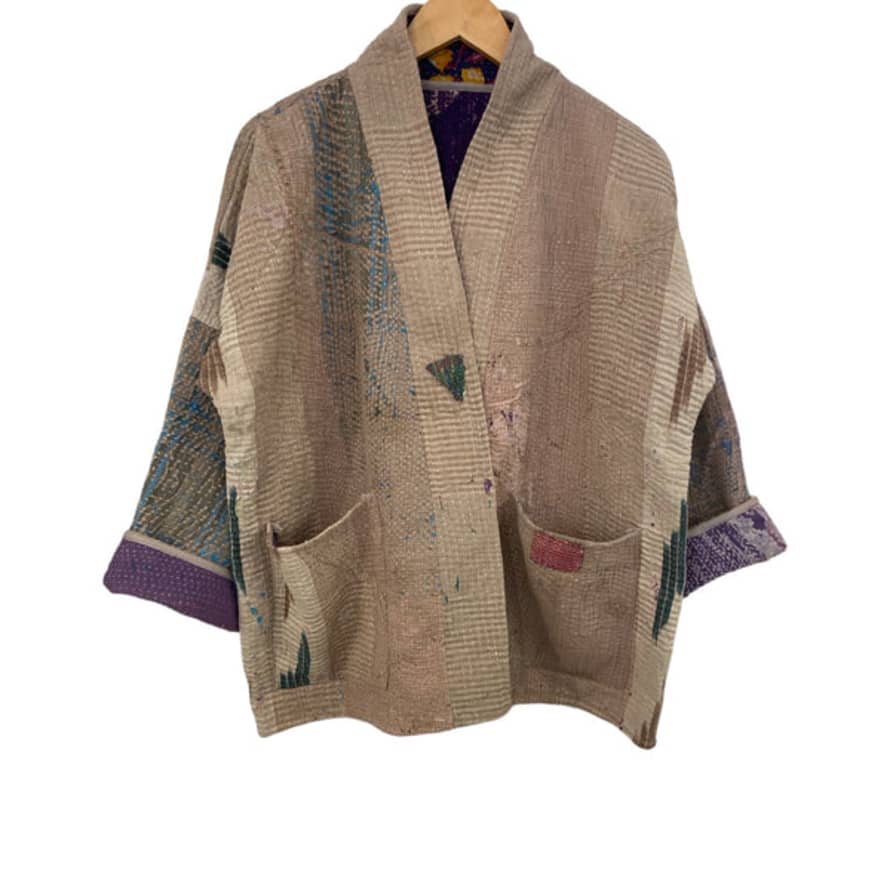 Vani Kantha Jacket Cotton Kantha Reversible Ikat Stone