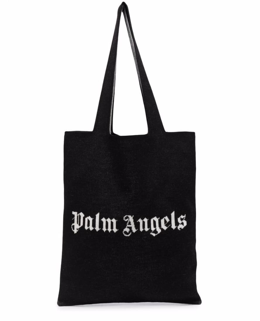 Palm Angels Black Knit Shopper Logo Tote Bag