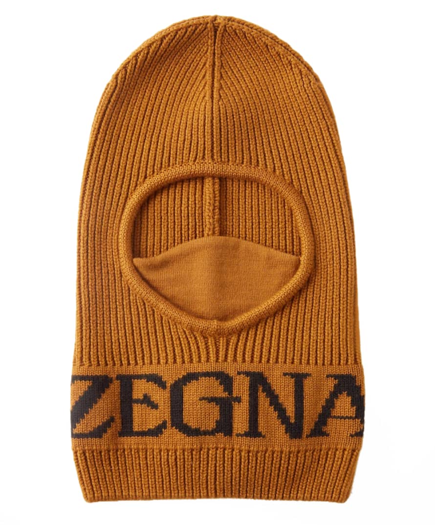 ZEGNA Brown Techmerino Logo Wool Balaclava