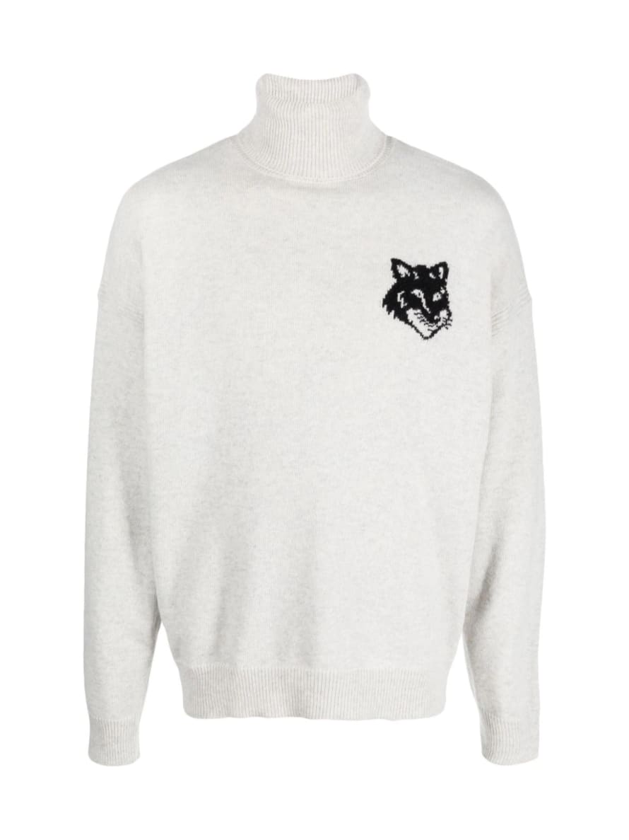 Maison Kitsune Fox Head Intarsia Logo Turtleneck Sweater