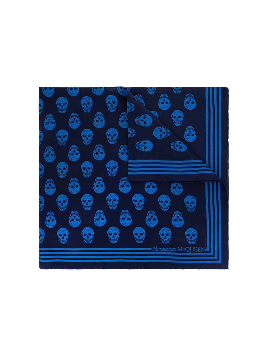 Alexander McQueen  Navy Blue Biker Skull Logo Scarf