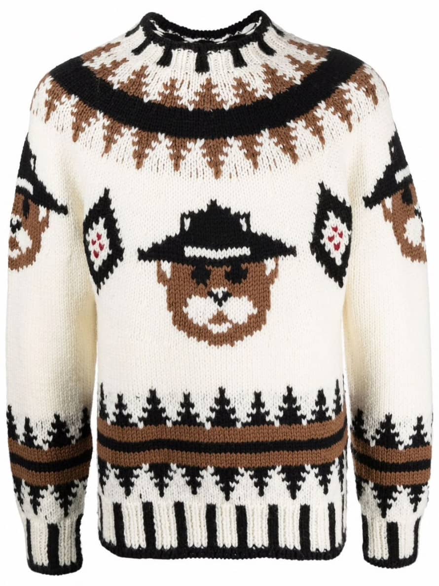 Dsquared2 Off White and Multi Embroidered Bear Sweater