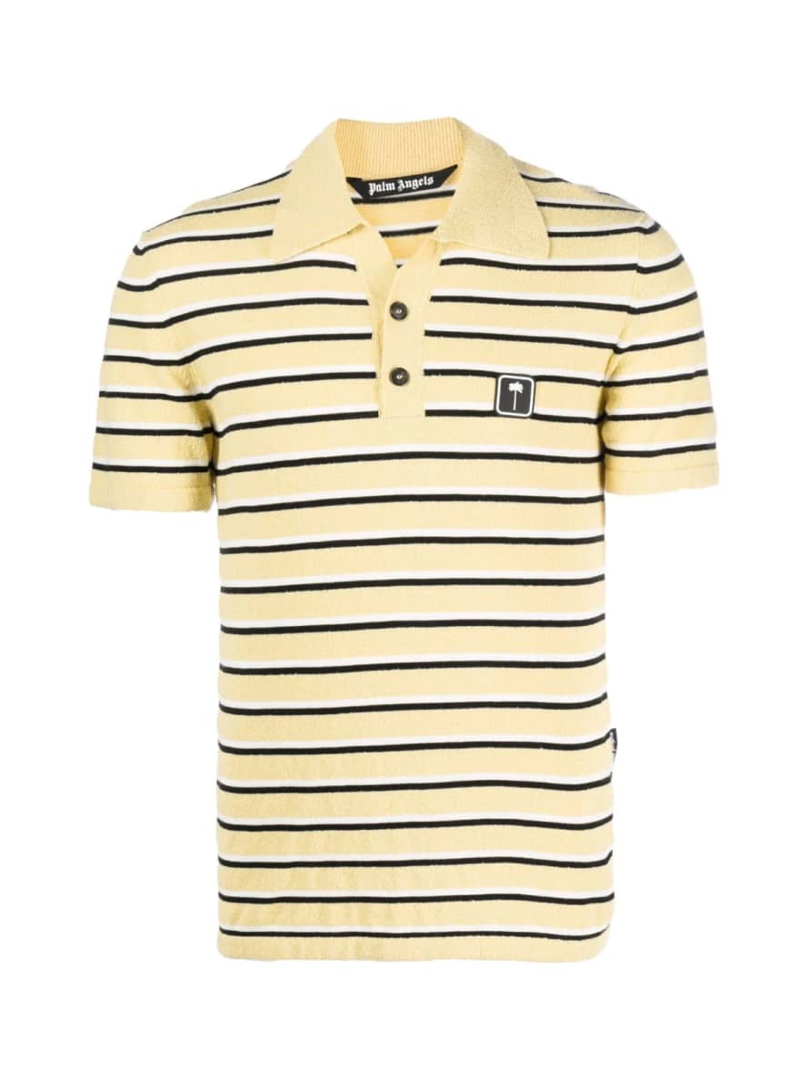 Palm Angels Yellow and Black Stripy Terry Knitted Logo Polo Shirt