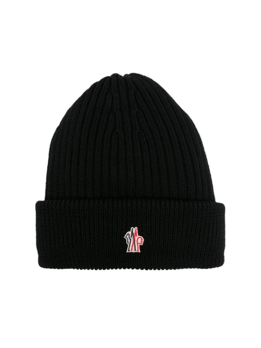 MONCLER Black Moncler Grenoble Down Filled Logo Beanie