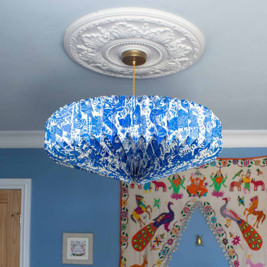 AARVEN Origami Paper Lamp Shade - Blue And White Saucer