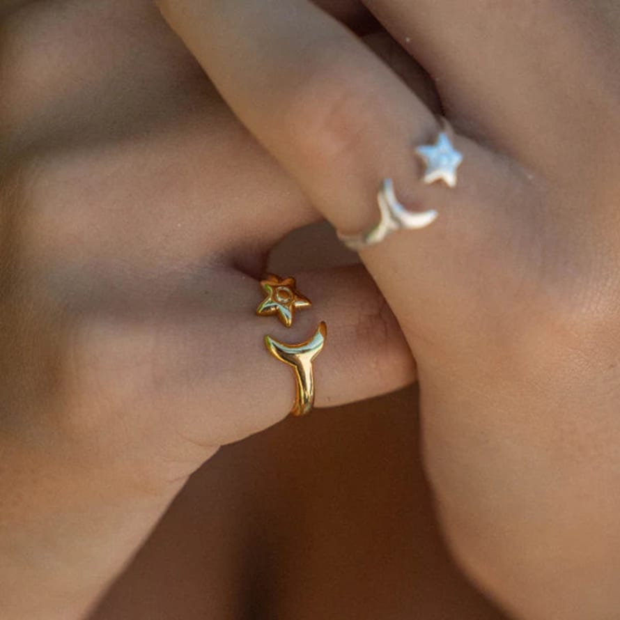 Pineapple Island Moon And Star Adjustable Ring