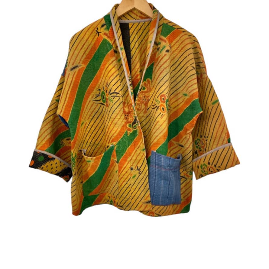 Vani Kantha Jacket Cotton Kantha Reversible Yellow Flower