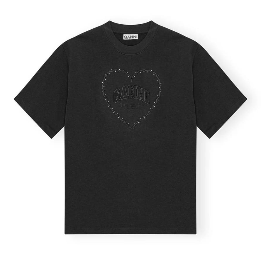 Ganni Ganni Heavy Cotton Drop Shoulder Heart T-shirt