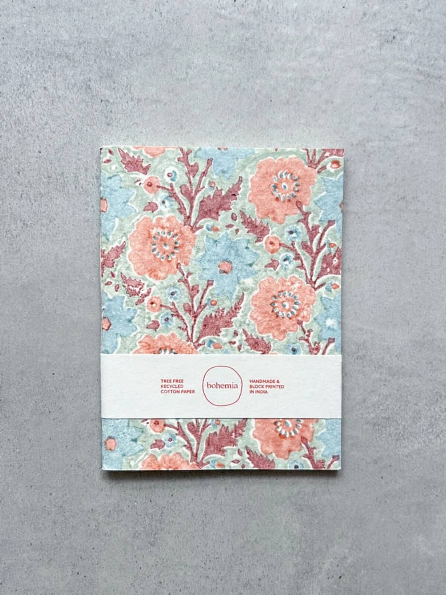 Bohemia Designs Recycled Cotton Floribunda A5 Notebook - Duck Egg Blue