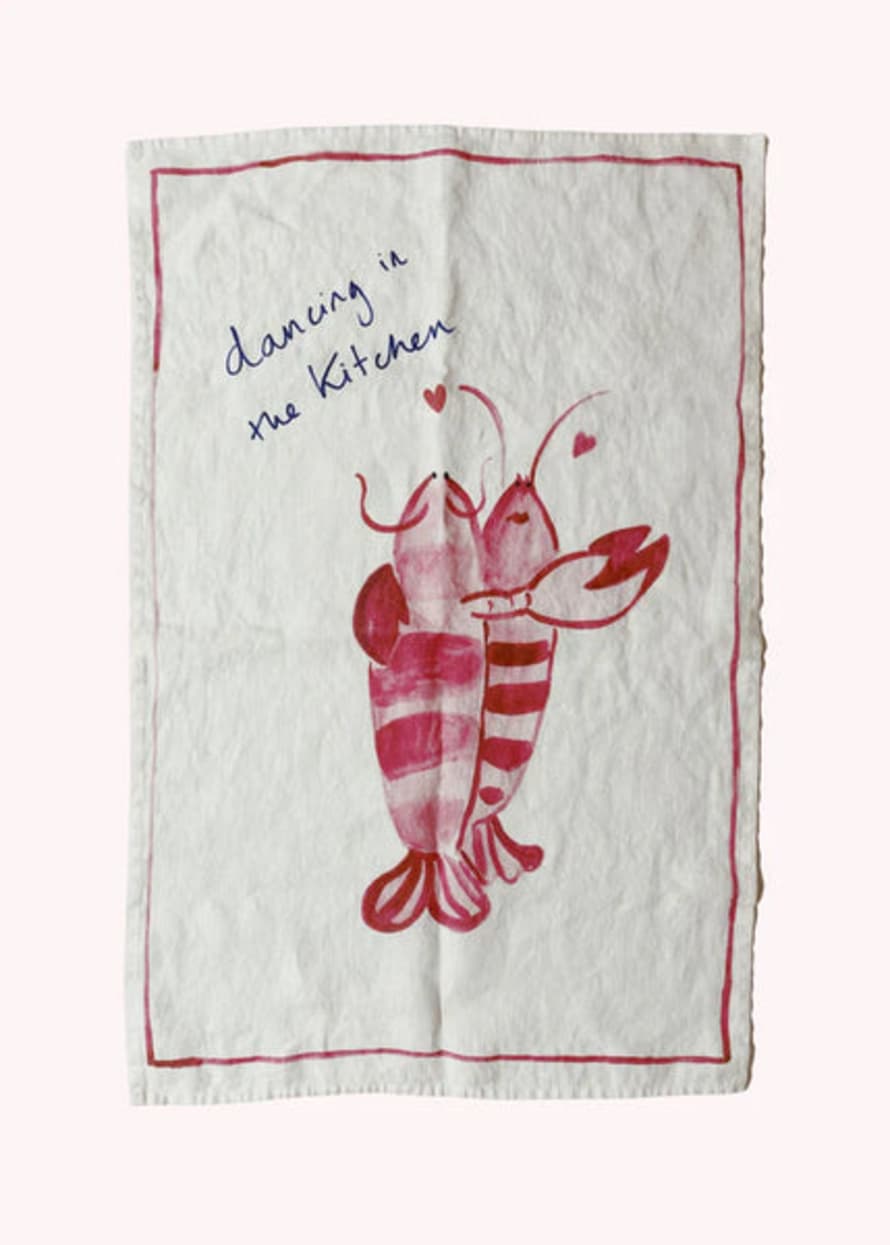 Love and honor Kitchen Dancing - Lobster Print Linen Tea Towel